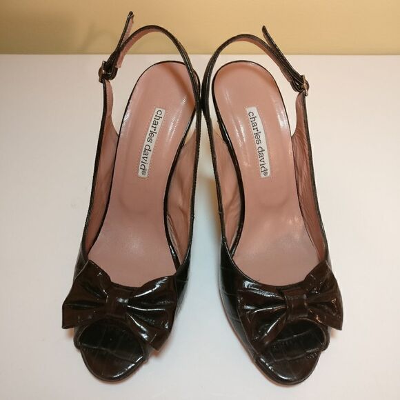 Charles David Peep Toe Sling Back Croc Shoes 7.5 - Picture 1 of 4